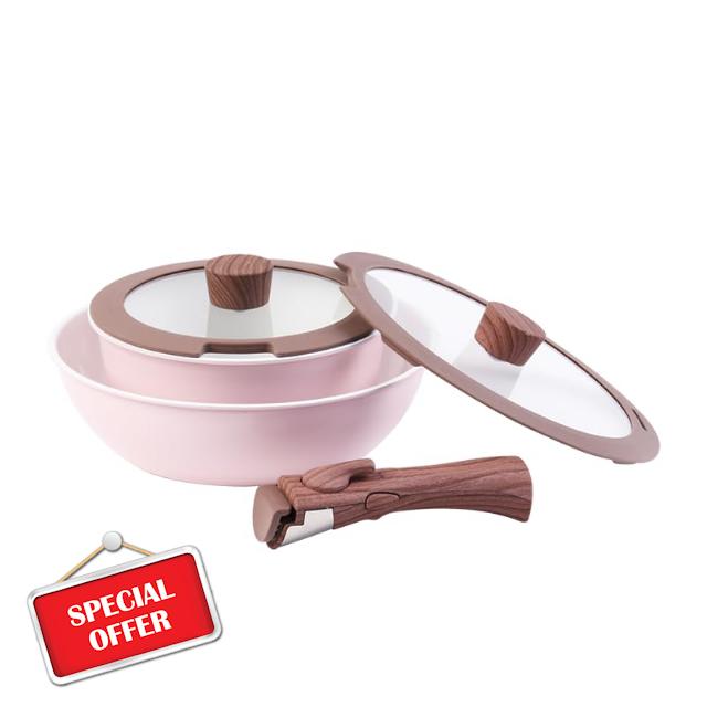 ShanSon 6 Pieces Kitchen Non-Stick Cookware Sets with Removable Handle