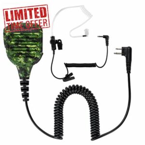 JEUYOEDE Waterproof IP56 Handheld Speaker Microphone with 3.5mm Earpiece Jack Compatible for Motorola CP200D CLS1110 RMU2040 BPR400 2 Pin Radios (Green Camouflage)