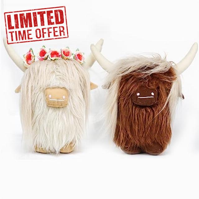 MAKHOT 2pcs Creative Highland Cattle Plush with Fluffy Bangs