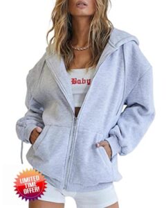 AUTOMET Womens Zip Up Y2K Hoodies Long Sleeve Fall Oversized Casual Sweatshirts Fleece Jacket with Pockets