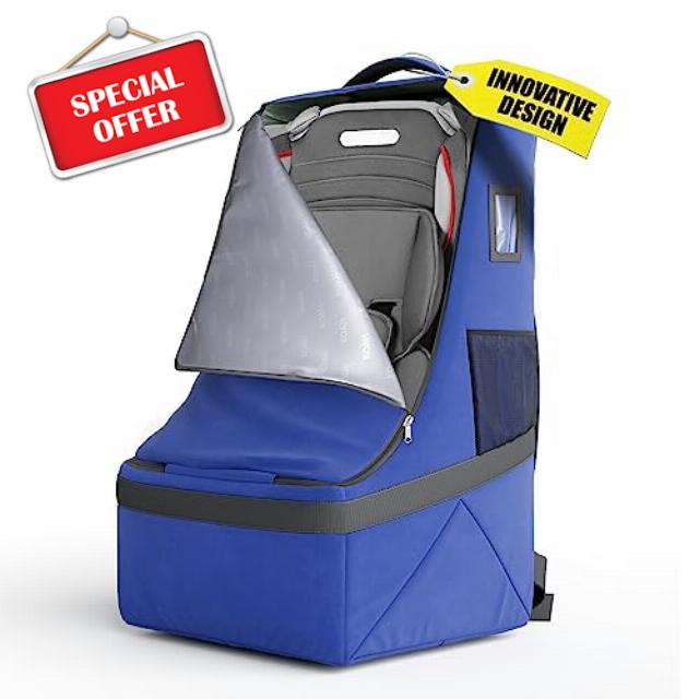 Koah Car seat Backpack for air travel | Car seat travel bag for airplane | Car seat travel bag | Padded car seat travel bag | Airport Gate Check Bag |Travel Bag with Padded Shoulder Strap (Dark blue)