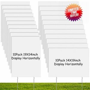 Wesiti 20 Pack Blank Yard Signs with Stakes Plastic Yard Lawn Sign Double Sided Corrugated Plastic Garage Sale Signs with Stakes for Rent Sign for Party Lawn Yard (White