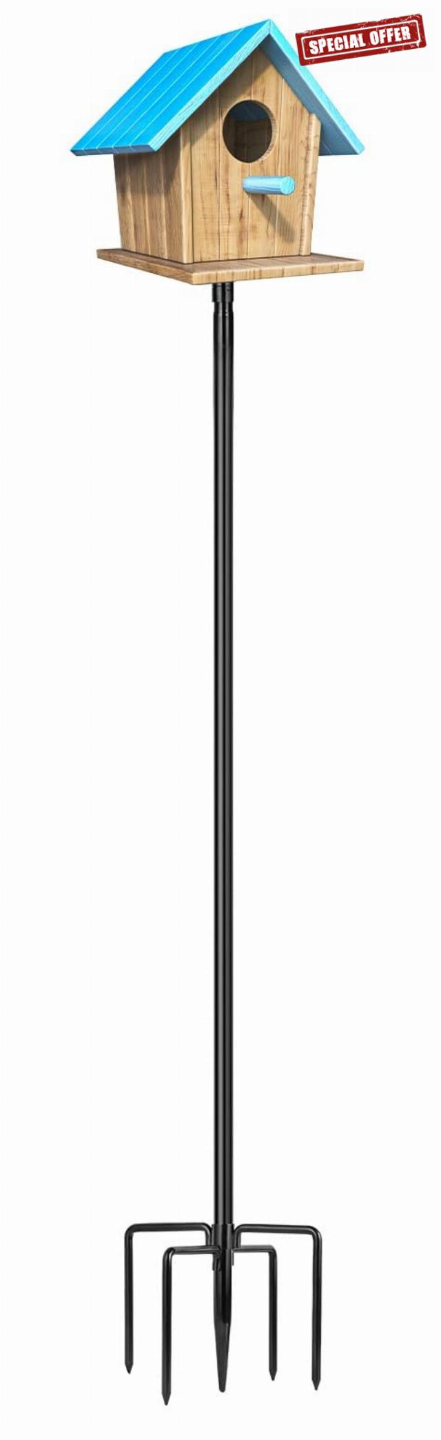 Bird House Pole - 1 Pack 109 Inch Bird House Pole Mount Kit with 5 Prongs for Outdoors Bird House & Bird Feeder(Without Bird House)