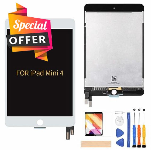 A-MIND for iPad Mini 4 A1538 A1550 Screen Replacement LCD Display Touch Digitizer Full Assembly with Screen Protect and Repair Tool Kits(White)