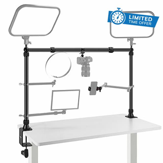 NEEWER Overhead Camera Mount Rig with Dual Ballhead Super Clamp/Phone Holder/C Clamp for Desktop Top Down Shots