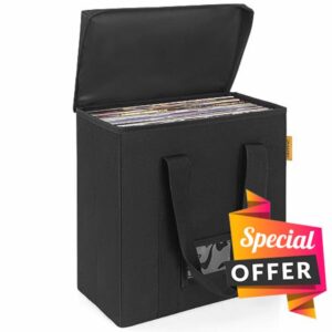 IBVIVIC Vinyl Record Storage Box 7/10/12 Inch Vinyl Record Carrying Case Vinyl Albums Travel Bag Holds up to 50 LP Records