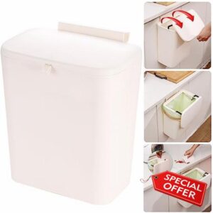 Hanging Trash Can with Lid 2.4 Gallon Kitchen Compost Bin for Under Sink 9L Plastic Wall Mounted Garbage Can