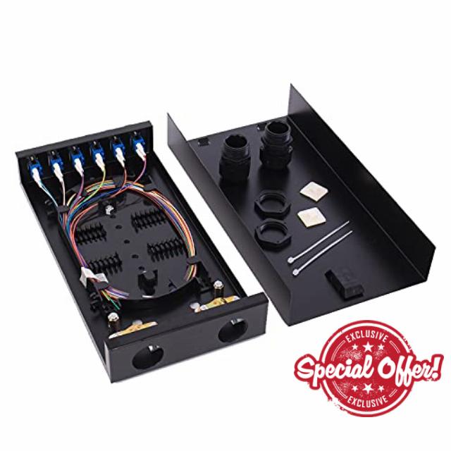 LC-SM 6 Duplex Box Cables 12 Port Wall Mount Fiber Enclosure with Spool Singlemode LC-UPC Kit (Includes a 1 Meter 12 Strand LC-UPC Pigtail and 6 Port Duplex LGX Loaded Panel