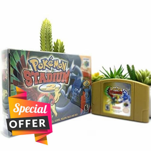 Pafox New for Pokemon Stadium 2 Game Cartridge and Box / Tray / PET N64 Games US Version NTSC Version (No Expansion pak)
