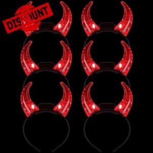 Tigeen 6 Pcs Devil Horns Light up Headband for Women Men Kids
