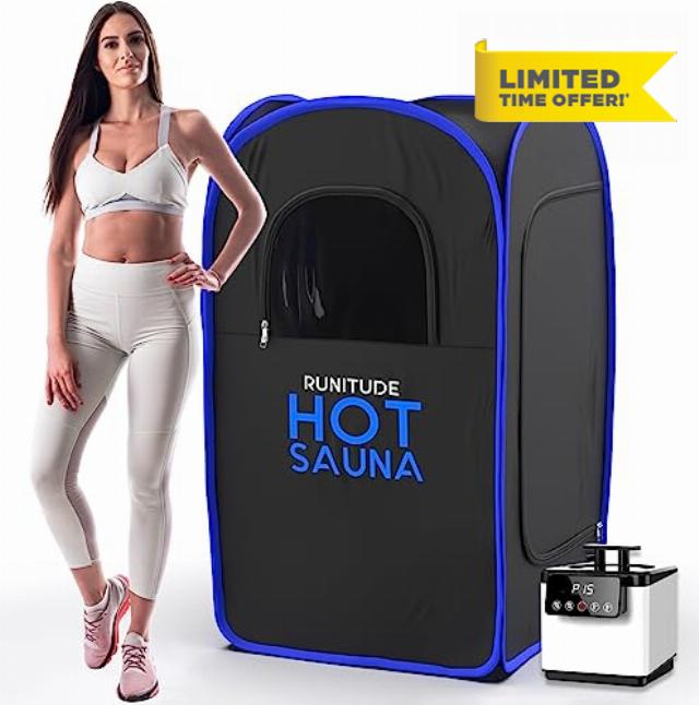 Runitude Portable Sauna Steam Tent | Full Size Home Personal Sauna Steam Detox Room | Infrared Touchscreen 1000W 2.6 Litre Generator | Including Chair & 2X Protective Floor Mats | Men & Women
