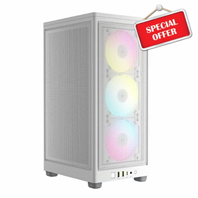 Corsair iCUE 2000D RGB AIRFLOW Mini-ITX PC Case - Mini-ITX Form-Factor - Steel Mesh Panels - Three-Slot GPU Support - 3x AF120 RGB SLIM Fans Included - iCUE Lighting Node CORE Controller - White