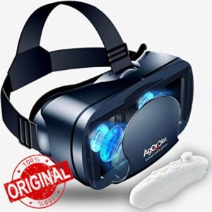 VR Headset with Controller Adjustable 3D VR Glasses Virtual Reality Headset HD Blu-ray Eye Protected Support 5~7 Inch for Phone/Android
