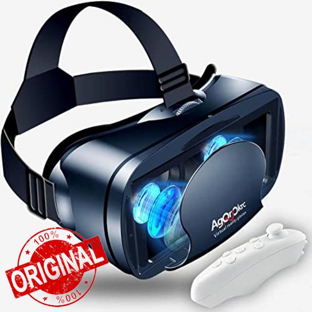 VR Headset with Controller Adjustable 3D VR Glasses Virtual Reality Headset HD Blu-ray Eye Protected Support 5~7 Inch for Phone/Android