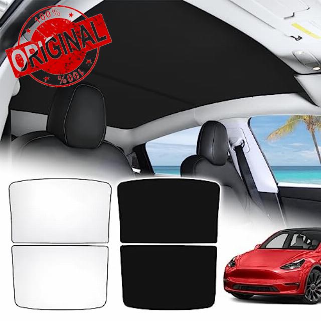 T TGBROS Roof Sunshades Custom Fit for 2020-2023 Tesla Model Y Accessories Glass Roof Sunshade Sunroof Reflective Covers Sun Shield Sun Protection Heat Insulation Foldable