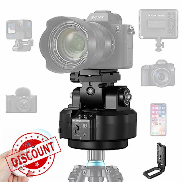 Soonpho M6 Auto Face Tracking Motorised Rotating Panoramic Tripod Head Fluid Camera Remote Control Pan Tilt Head with Remote Control and Mobile Phone Clip for DSLR Cameras