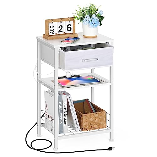 Bed Side Table Night Stand with Drawers & Storage Shelf