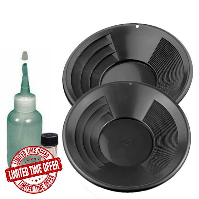 Sluice Monkey Black Gold pan panning kit with 14" Black Pans