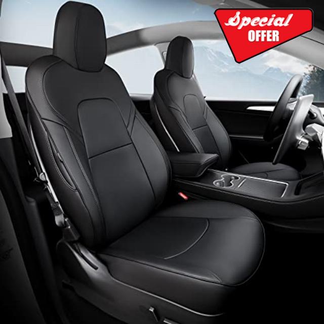 LOZUZ Seat Covers for Tesla Model 3 Seat Covers 2023-2017 Car Interior Seat Cover Model 3 Black Nappa Leather Car Seat Accessories(Black Nappa Full Set)