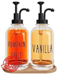 Coffee Syrup Dispensers for Coffee Bars - 16.9 oz / 500 ml Glass Bottles with Pumps and Labels in Elegant Gold Finish Set of 2 (500ml