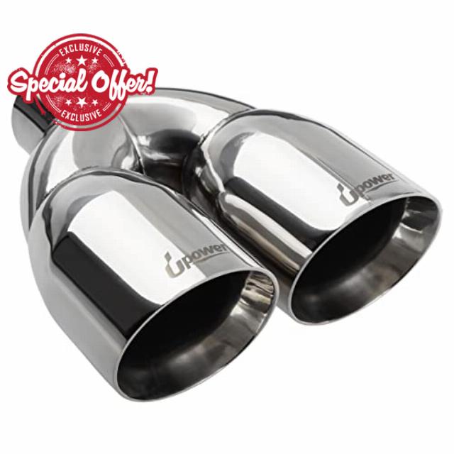 Upower 2.5 Inch Inlet 2x3.5" Outlet 9.5" Overall Length Polished Stainless Exhaust Tailpipe Tips Weld-On Duo Layer Angle Exhaust Tip for Car Truck