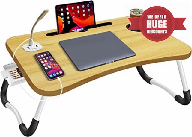 Lap Desk Laptop Bed Desk Portable Foldable Laptop Tray Table with USB Charge Port/Cup Holder/Storage Drawer
