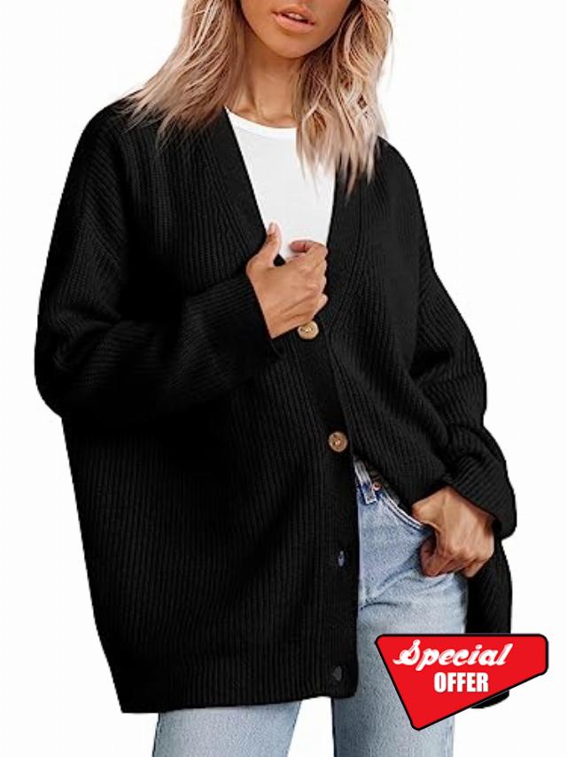 LILLUSORY Women's Cardigan 2023 Open Front Oversized Button Lightweight Sweaters V Neck Loose Cardigans Knit Outwear