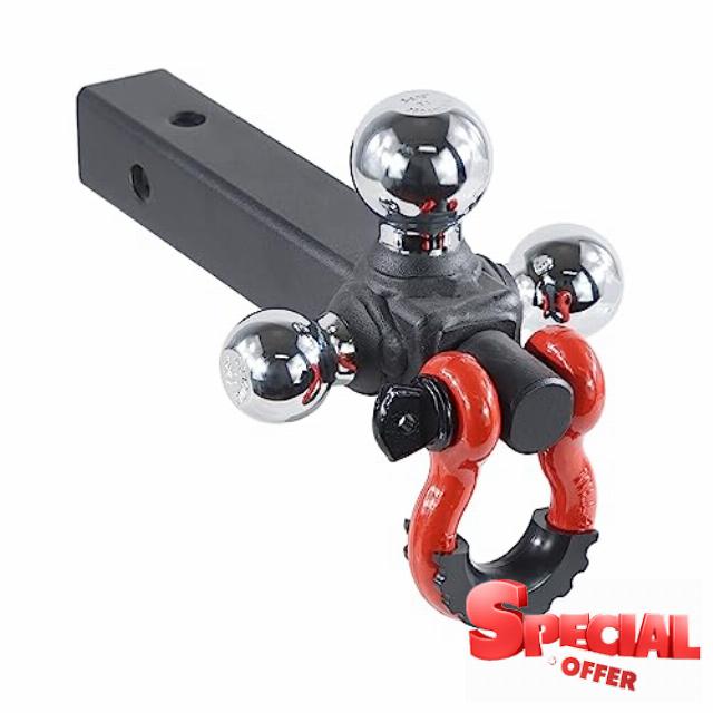 TOPTOW Recovery Shackle Hitch Ball Mount w/Triple (3) Tow Ball Chrome