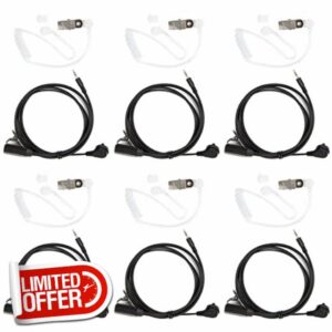 Cobra Walkie Talkie Headset 1 Pin Acoustic Tube Cobra Earpiece with Mic Cobra Headsets with PTT for Cobra Talkabout CXT195 CX112 ACXT1035r ACXT145 ACXT545 PX655 RX385 RX685 Two Way Radio(6 Pack)