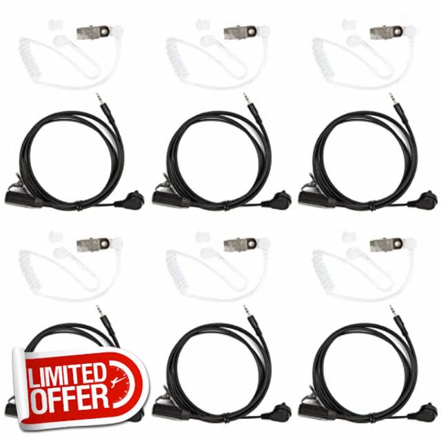 Cobra Walkie Talkie Headset 1 Pin Acoustic Tube Cobra Earpiece with Mic Cobra Headsets with PTT for Cobra Talkabout CXT195 CX112 ACXT1035r ACXT145 ACXT545 PX655 RX385 RX685 Two Way Radio(6 Pack)