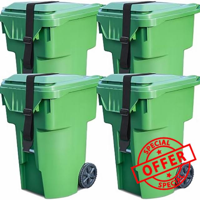 Windyun 4 Pieces Trash Can Lid Lock Garbage Strap Trash Can Bands Adjustable Dustbins Secure Lock Straps for Litter Prevention for Animals
