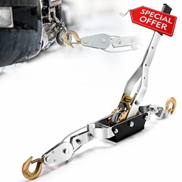 Datanly 4 Ton Power Puller 2 Hook Ratchet Come Along Puller Tool Portable Come Along Winch Hand Winch Cable Puller Chain Puller with 6. 6 ft Cable