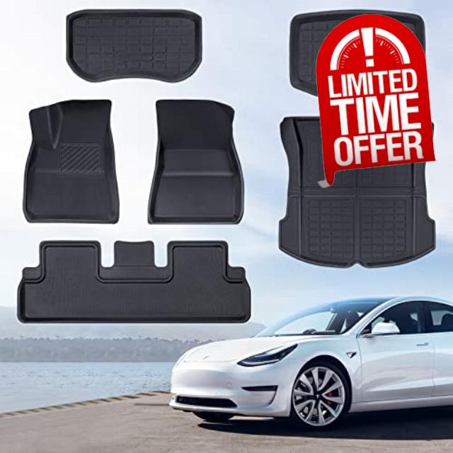 EVULTRA Tesla Model 3 Floor Mats 2023 2022 2021 All Weather Mats Full Set for Model 3 Accessories Floor Mat Trunk Mat Front Rear Cargo Liner Waterproof Anti-Slip TPE Mats(6 PCS)