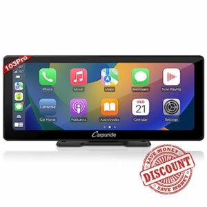 [2023 Newest ] Carpuride W103 Pro with Wireless Bluetooth Transmission Portable Apple Carplay & Andorid Auto Car Stereo