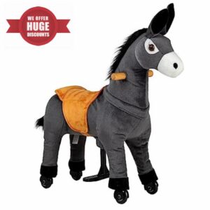 REWISS Ride On Horse Natural Mechanical Kids Real Walking Horse Small Donkey Horse Toddlers Plush Pony Riding Horse for Age 3-6 (Gray