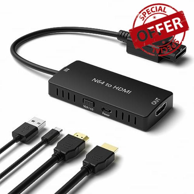 YDMADE N64 HDMI Adapter N64 HDMI Converter N64 Accessories Compatible with N64/GameCube/SNES/SFC Game Console N64 to HDMI Converter Support 16:9/4:3 Conversion
