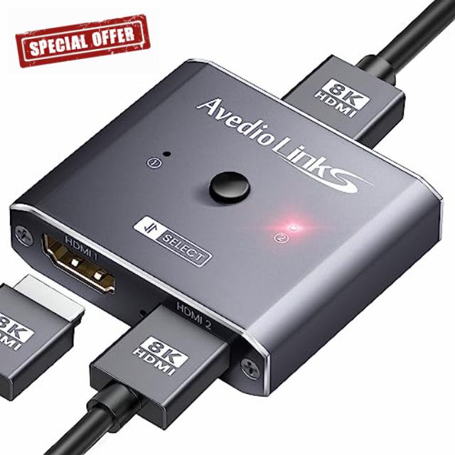 avedio links 8K HDMI 2.1 Switch Bi-Directional HDMI Switch HDMI Switcher 2 in 1 out support 4K@120Hz 8K@60Hz high speed 48Gbps for PS5/PS4