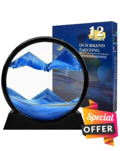 MoHern Moving Sand Art Picture Round Glass 3D Deep Sea Sandscape in Motion Display Flowing Sand Frame Relaxing Desktop Home Office Work Decor (12"