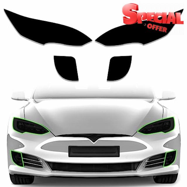 MusTree Precut Vinyl Overlay Tint Kit Film Fit for Tesla Model S Plaid 2012-2022 Accessories with Gloss Dark Smoke Wrap Cover Vinyl Decals Exterior Parts (Headlight+Front Fog Lights)