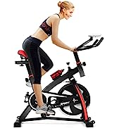 SPOTRAVEL Indoor Exercise Bike, Upright Spinning Bicycle with Multi-Function LCD Display, Adjusta...