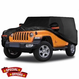 Upgraded Car Cover for Jeep Wrangler Accessories JK JL CJ YJ TJ 2 Door 2007-2023 Outdoor Waterproof Sun Rain Dust Wind Snow Protection with Driver Door Zipper