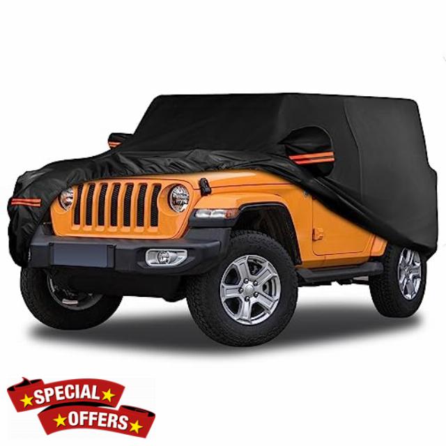 Upgraded Car Cover for Jeep Wrangler Accessories JK JL CJ YJ TJ 2 Door 2007-2023 Outdoor Waterproof Sun Rain Dust Wind Snow Protection with Driver Door Zipper