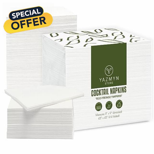 Yazmyn Store 500 Pack White Cocktail Napkins - Premium 3 Ply Paper Napkins – White Napkins Disposable- Dessert Napkins – Beverage Napkins - Versatile Party Napkins - 9"x9" Unfolded Cocktail Napkins
