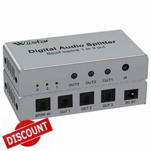 Wiistar Digital Optical Audio Splitter 1 in 3 Out SPDIF TOSLINK Optical Digital Audio Splitter 1x3 Support Audio Format LPCM2.0 DTS Dolby Digital for Xbox Blue-Ray DVD HDTV