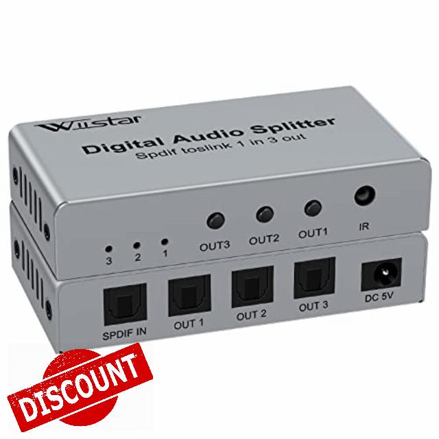 Wiistar Digital Optical Audio Splitter 1 in 3 Out SPDIF TOSLINK Optical Digital Audio Splitter 1x3 Support Audio Format LPCM2.0 DTS Dolby Digital for Xbox Blue-Ray DVD HDTV