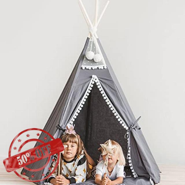 RongFa Teepee Tent for Kids-Portable Children Play Tent Indoor Outdoor (Grey lace Ball)