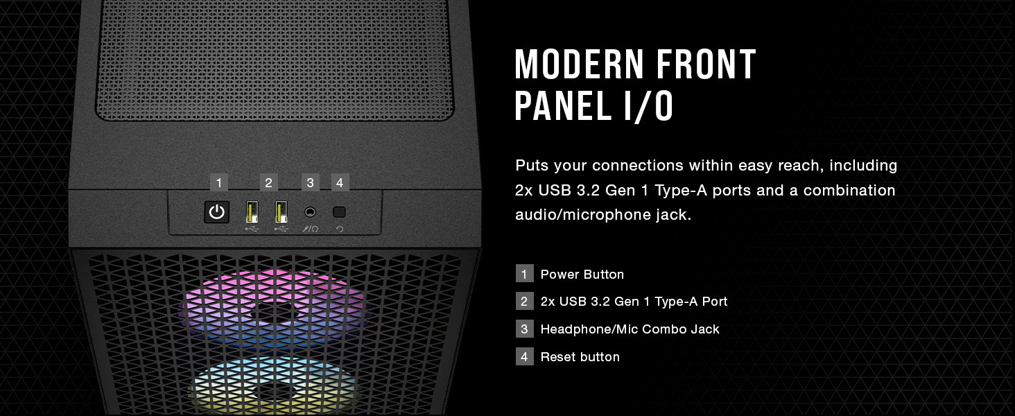 2x USB 3.2 Gen 1 Type-A ports, pc case, atx case, gaming pc case