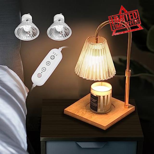 Droyek Candle Warmer Lamp with 2 Bulbs Electric Candle Warmer with Timer & Dimmer for Home Decor Wax Melt for Small Large Size Jar Candles Retro