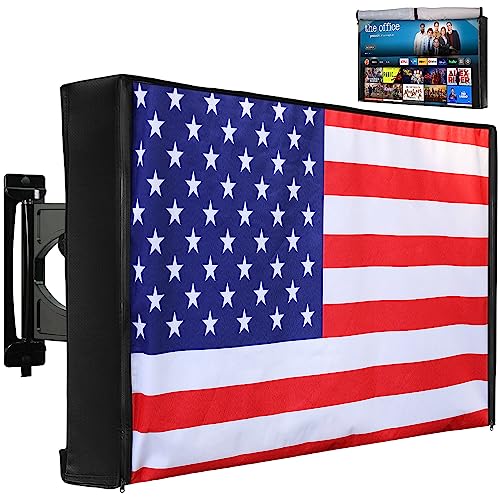 Zipper Waterproof Outside TV Covers Heavy Duty 600D Oxford TV Covers Outdoor TV Screen Protectors Shield with Front Flap for Flat Screen Outdoor TVs