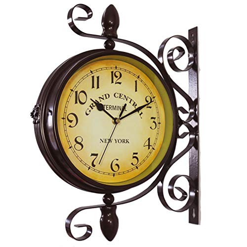 15 Inch Classical 360°rotation Double Sided Train Station Clock with Station Bracket Garden Clock Indoor Outdoor Decoration Outdoor Clock